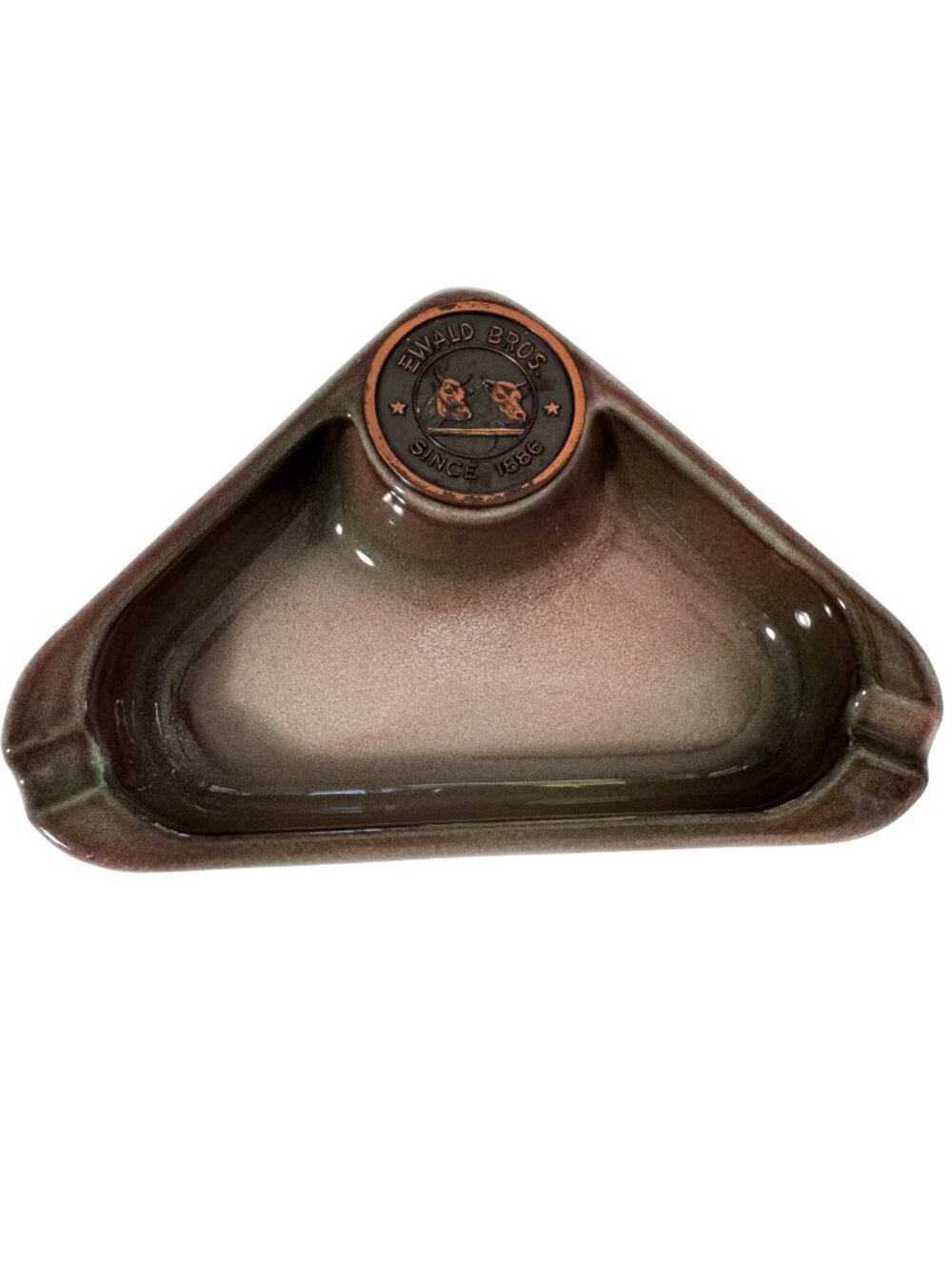 Ewald Bros Vintage Ceramic Brown Ashtray Copper Logo The Hyde Park No. 1940 USA